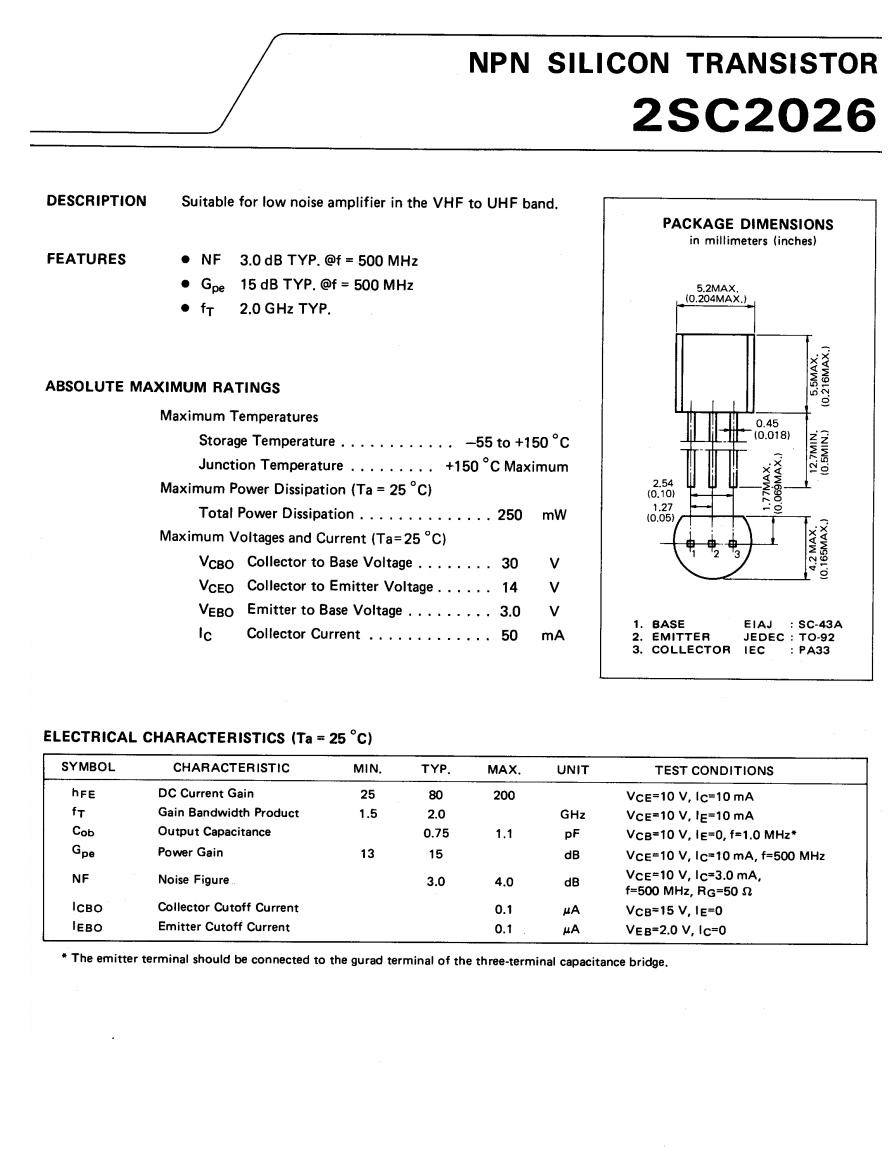 TRANSISTOR 2SC 2026 - Beta Componentes Eletrônicos