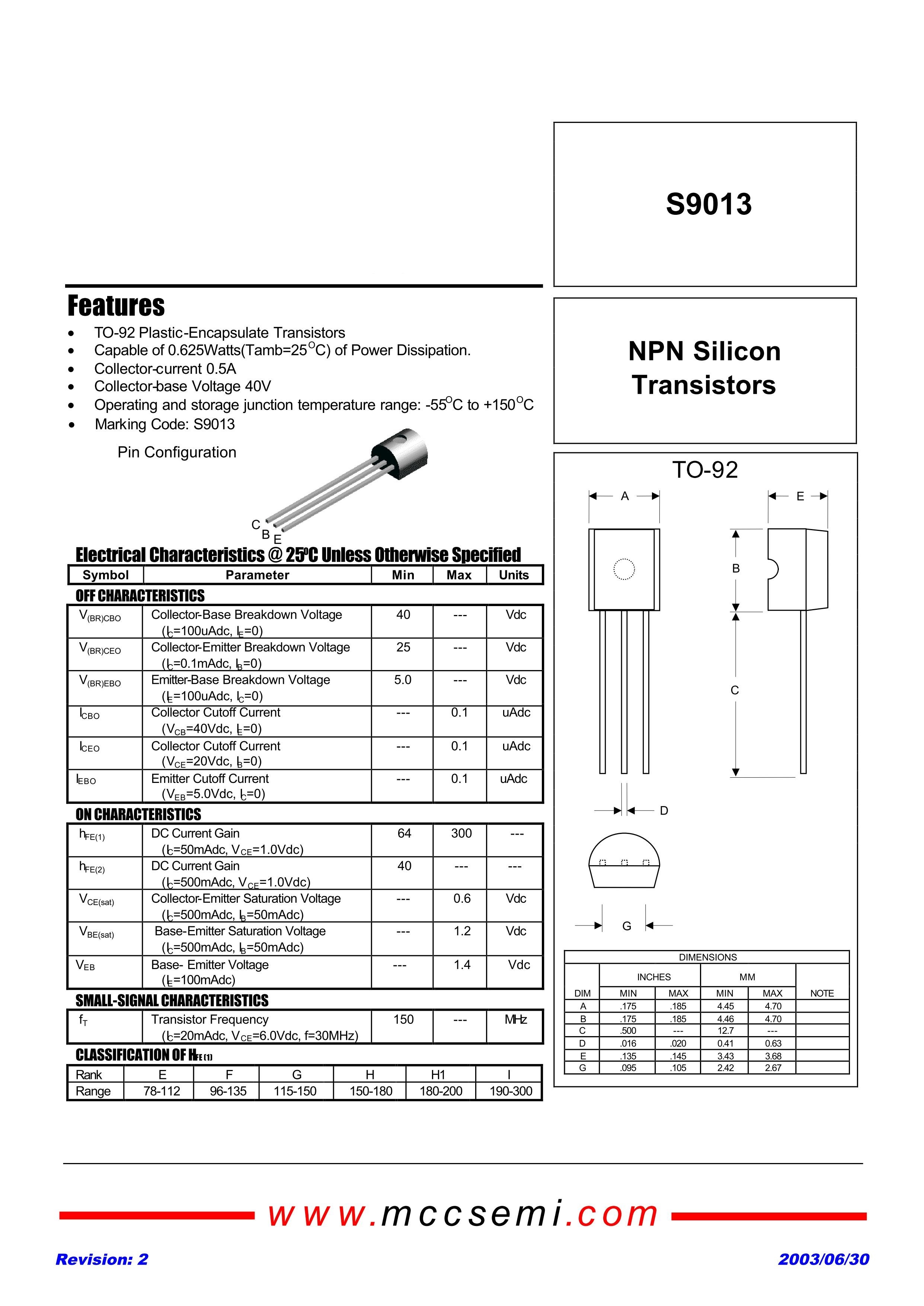 TRANSISTOR S 9013 - Beta Componentes Eletrônicos